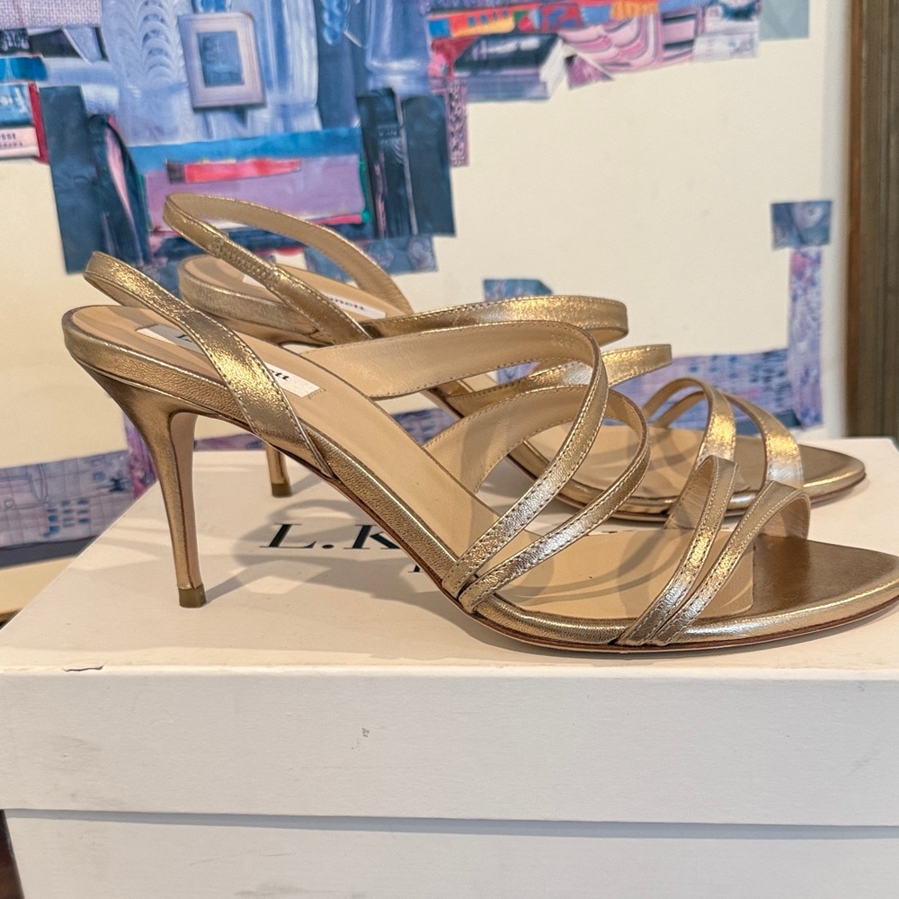 LK Bennett Metallic Gold Strappy Heels never worn (new)